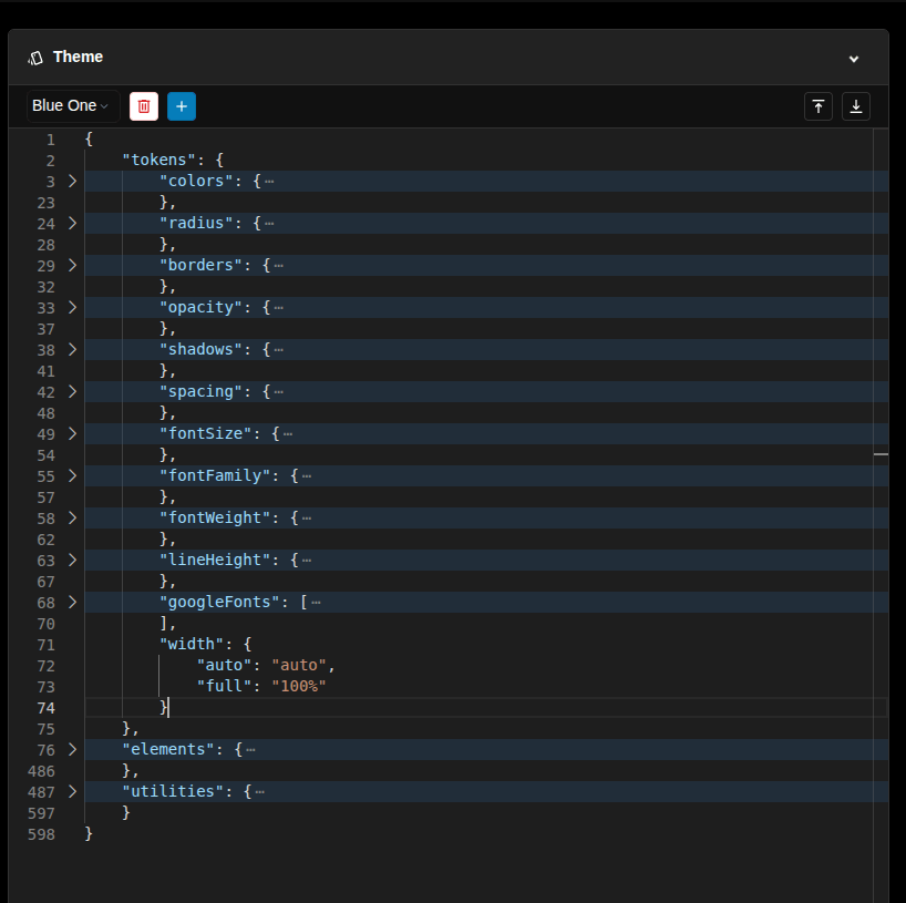 Style Guide JSON configuration panel